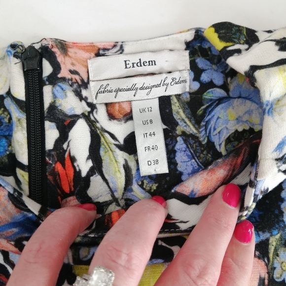 Erdem Wilhelmina Colourful Floral Knee Length Dress Elbow Sleeves US 8 - Picture 14 of 17